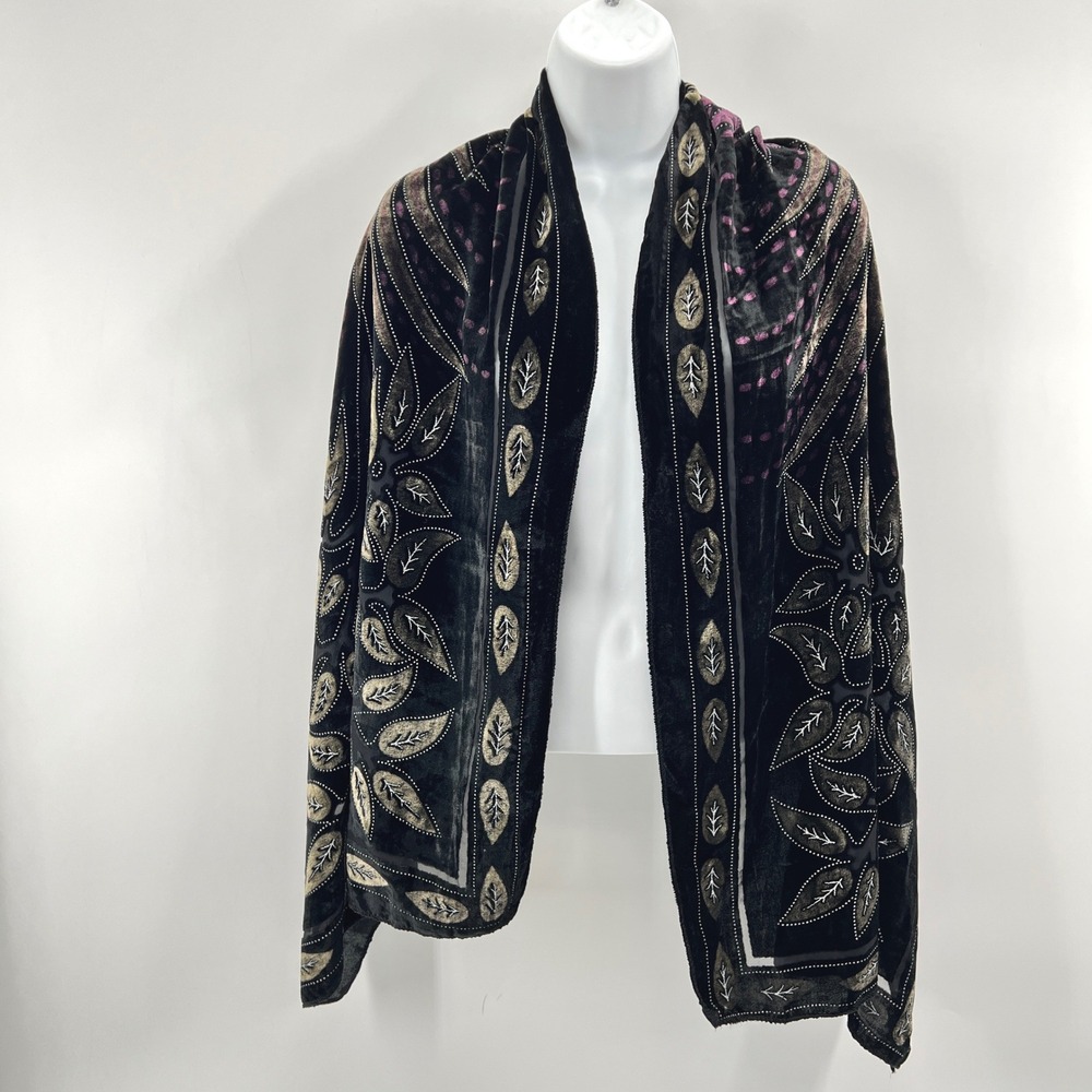 Womens Velvet Burnout Scarf Black Shawl Wrap Dark Fairy Whimsigoth Vamp Evening
